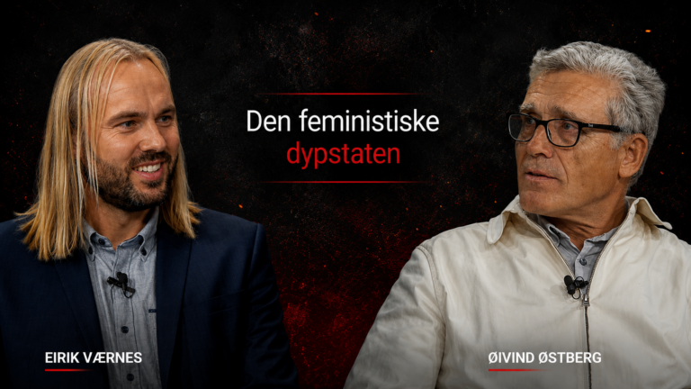 KVINNEMAKT: MannsForum-leder Øivind Østberg i samtale med Eirik Værnes i programmet Brennbart på Documents YouTube-kanal. Østberg retter skarp kritikk mot det han omtaler som «den feministiske dypstaten» i norsk familiepolitikk.