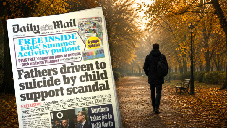BIDRAGSSKANDAALE: Daily Mails førsteside om den britiske bidragsskandalen, gjengitt som faksimile i en illustrasjonsmontasje. Saken retter søkelyset mot alvorlige systemfeil og menneskelige konsekvenser.