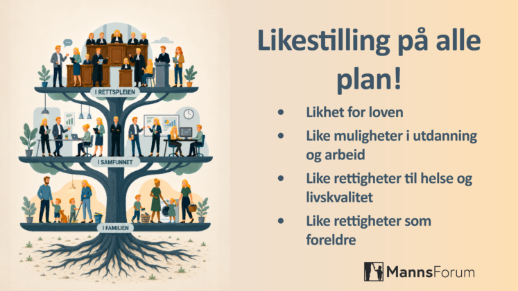 MannsForum løfter kravet om reell, kjønnsnøytral likestilling under Arendalsuka – i familien, samfunnet og rettspleien.